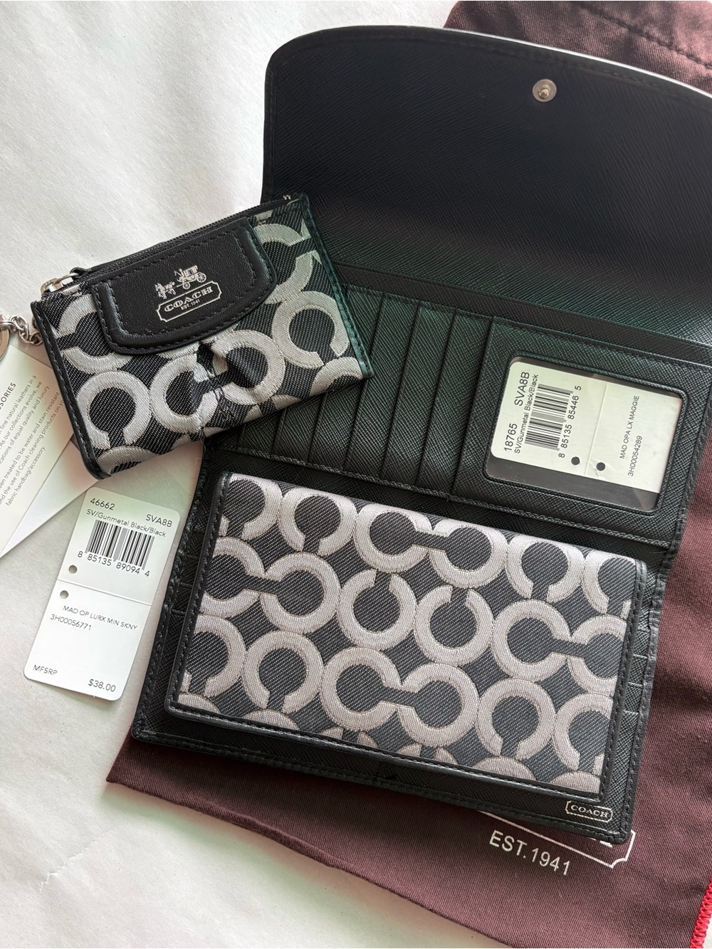 NWT Coach SET Madison Op Art Lurex Checkbook Wallet & Mini Skinny Rare Bundle - Picture 2 of 16
